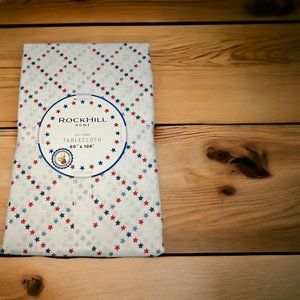 RockHill Home Tablecloth Red White Blue Stars Spillproof 104"x60" NWT